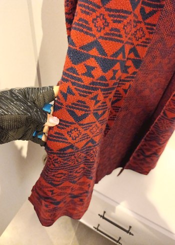 Bordo Bohem Uzun Hırka - Görsel 3