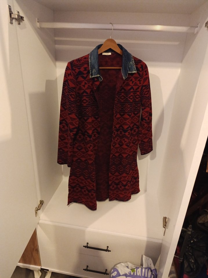 Bordo Bohem Uzun Hırka - Görsel 2