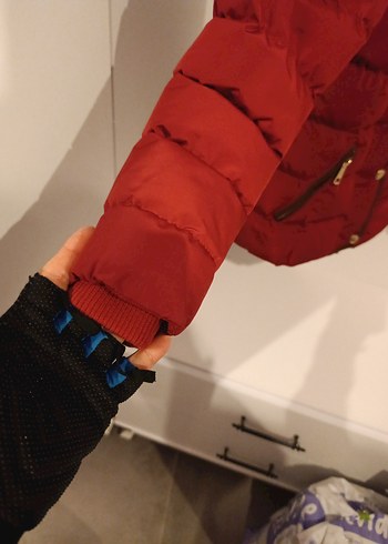 Düğmeli Kırmızı Kadın Kışlık Mont - Görsel 2