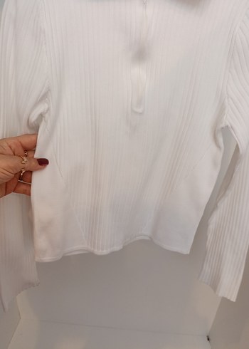 Beyaz Pamuklu Uzun Kollu bayan Bluzu - Görsel 3