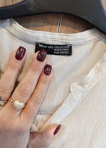 Düğmeli V Yaka Bej Keten Kadın Gömlek - Görsel 5