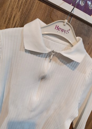 Beyaz Düğmeli Polo Yaka Kadın Triko - Görsel 4