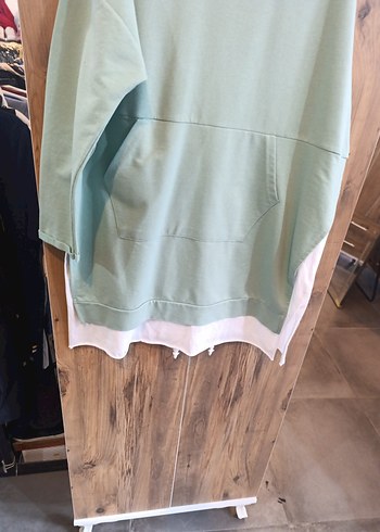 Kadın Yeşil Pamuklu Salaş Sweatshirt - Görsel 4