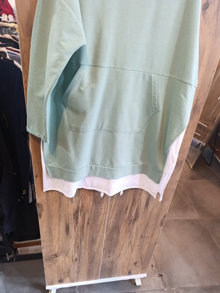 Kadın Yeşil Pamuklu Salaş Sweatshirt - Görsel 4