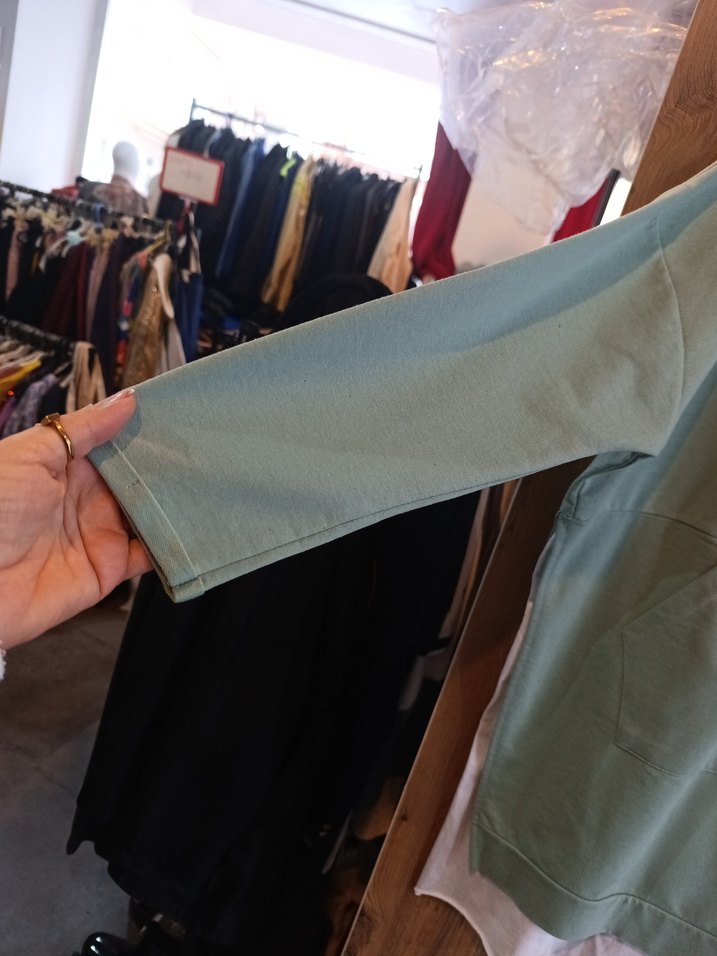 Kadın Yeşil Pamuklu Salaş Sweatshirt - Görsel 2