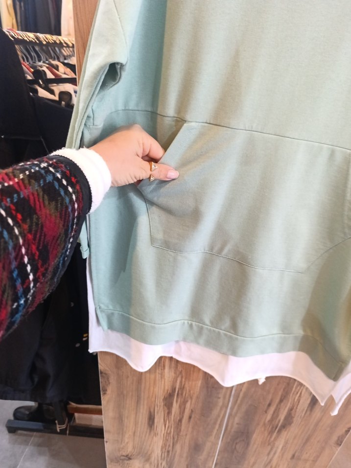 Kadın Yeşil Pamuklu Salaş Sweatshirt - Görsel 3