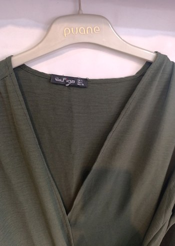 Kadın Haki Uzun Kollu Kuşaklı Elbise - Görsel 3