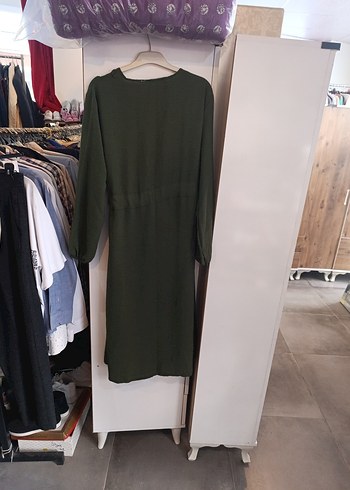 Kadın Haki Uzun Kollu Kuşaklı Elbise - Görsel 6