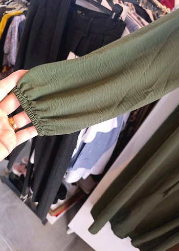 Kadın Haki Uzun Kollu Kuşaklı Elbise - Görsel 2