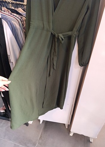 Kadın Haki Uzun Kollu Kuşaklı Elbise - Görsel 4