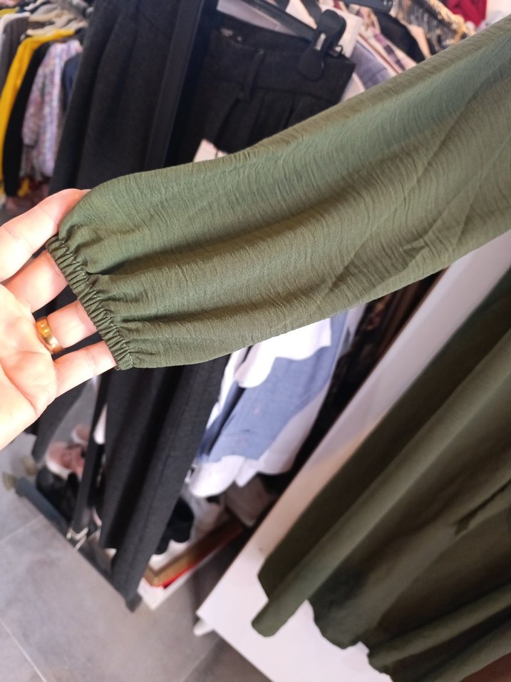 Kadın Haki Uzun Kollu Kuşaklı Elbise - Görsel 2