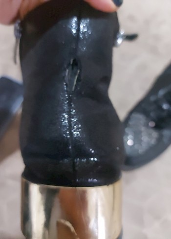 Siyah Simli Dolgu Topuklu Punk Bot - Görsel 6