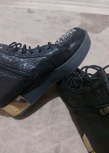 Siyah Simli Dolgu Topuklu Punk Bot - Görsel 3