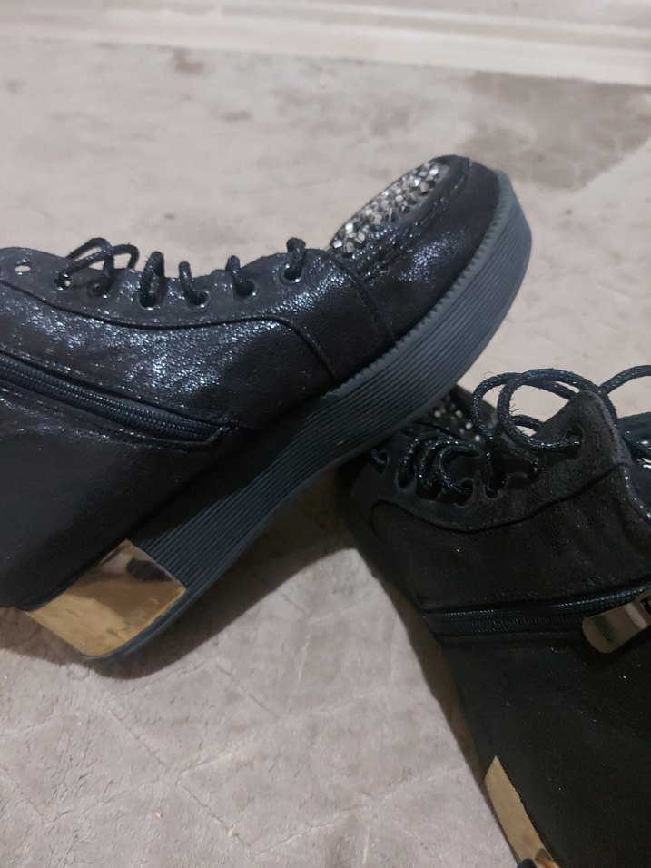 Siyah Simli Dolgu Topuklu Punk Bot - Görsel 3