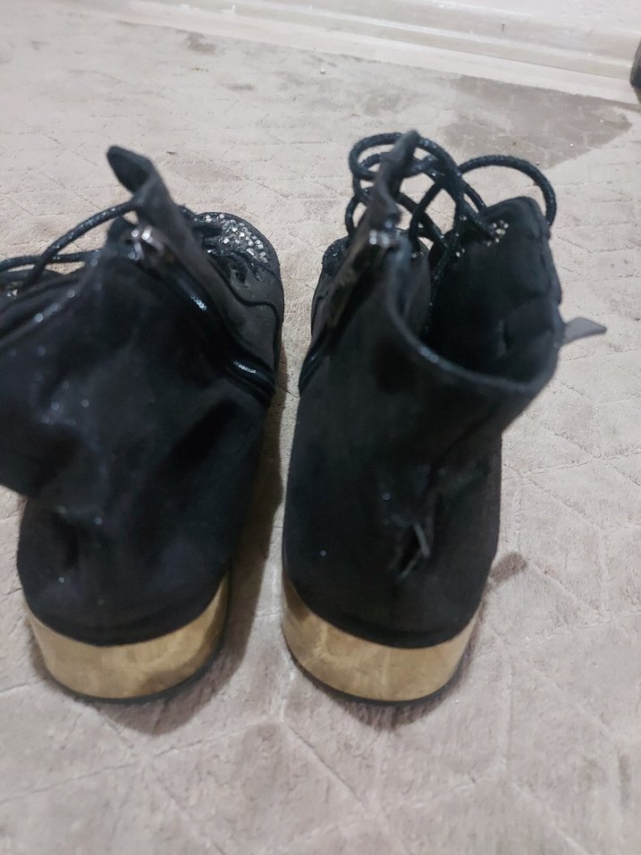 Siyah Simli Dolgu Topuklu Punk Bot - Görsel 5