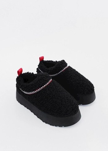 Siyah Kürk Detaylı Kadın Platform Terlik - Görsel 2