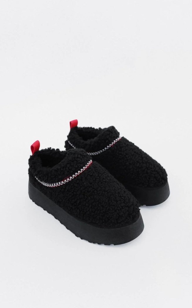 Siyah Kürk Detaylı Kadın Platform Terlik - Görsel 2