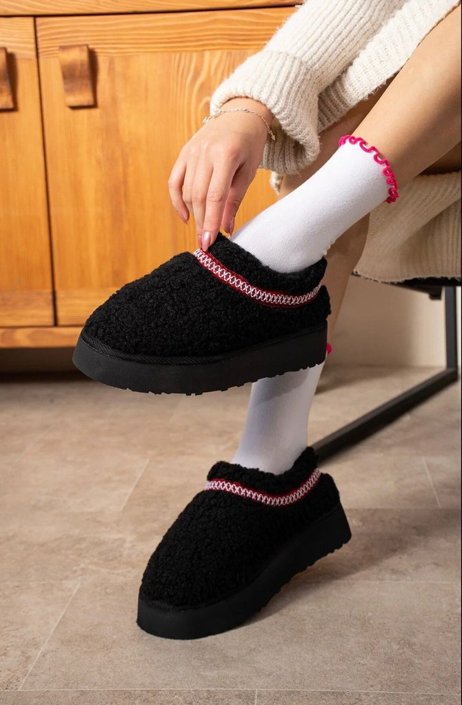 Siyah Kürk Detaylı Kadın Platform Terlik - Görsel 3