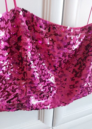 Pembe İşlemeli Parlak Midi crop - Görsel 2