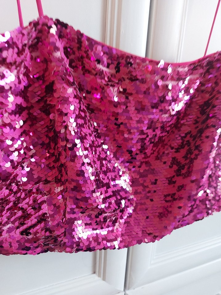 Pembe İşlemeli Parlak Midi crop - Görsel 2