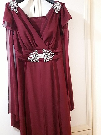 Bordo renk taşlı model gece kiyafeti