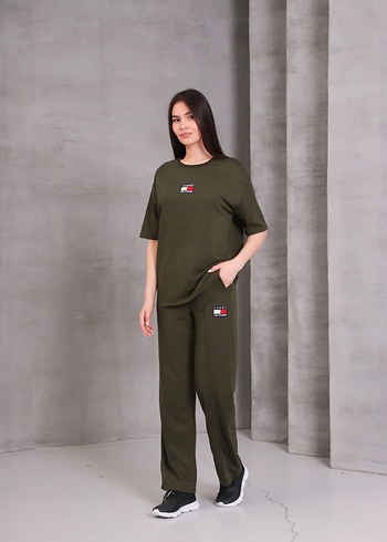 l Beden haki Renk Kadın Haki Penye Rahat Eşofman Takım, Pijama Takım