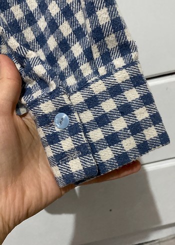 Düğmeli Uzun Kollu Mavi Kareli Kadın Gömlek - Görsel 2