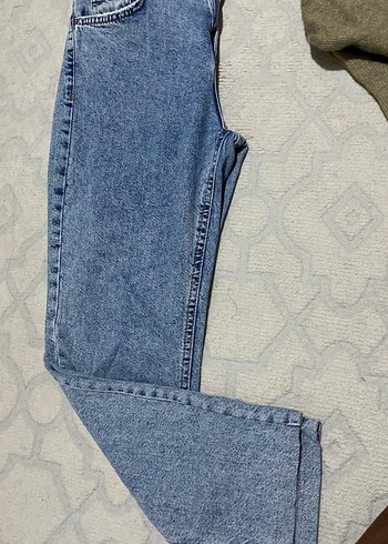 Düğmeli Mavi mom jeans Kadın Jean - Görsel 2