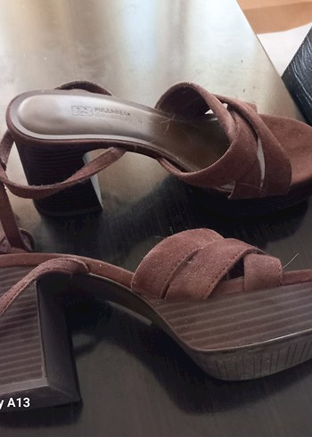 Deri Kahverengi Platform Topuklu Sandalet - Görsel 3
