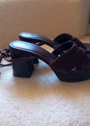 Deri Kahverengi Platform Topuklu Sandalet - Görsel 7