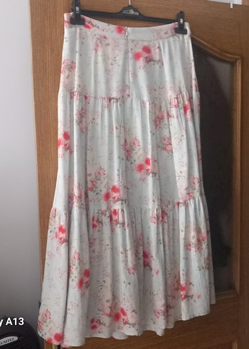 Pamuk Astarli keten karışımlı çiçekli kloş etek - Görsel 4