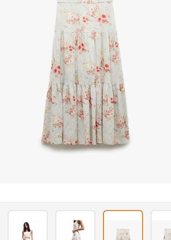 Pamuk Astarli keten karışımlı çiçekli kloş etek - Görsel 2