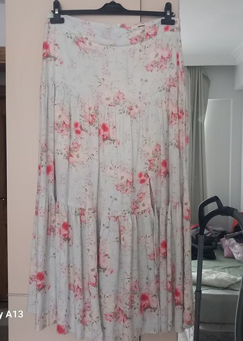 Pamuk Astarli keten karışımlı çiçekli kloş etek - Görsel 7