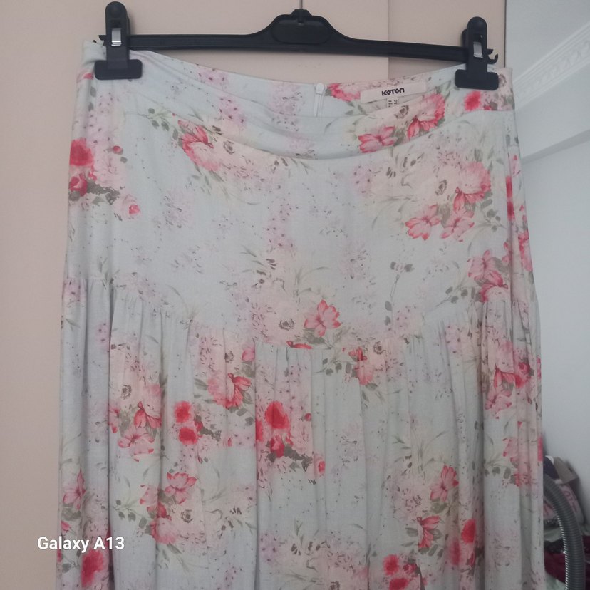 Pamuk Astarli keten karışımlı çiçekli kloş etek - Görsel 5