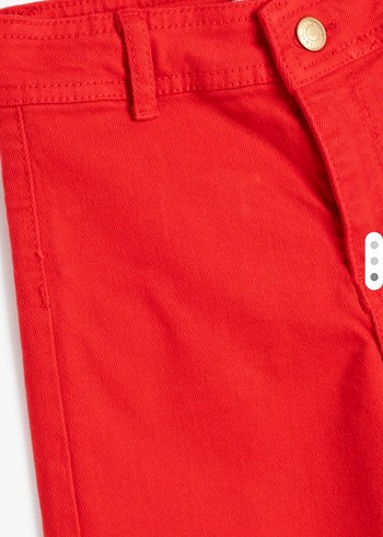 Kırmızı Bol Paça Pamuklu Culotte Pantolon - Görsel 3