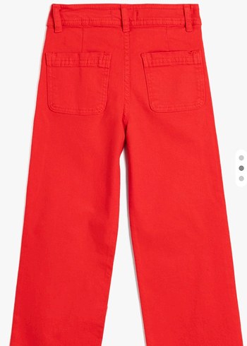 Kırmızı Bol Paça Pamuklu Culotte Pantolon - Görsel 2