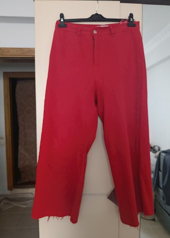Kırmızı Bol Paça Pamuklu Culotte Pantolon - Görsel 5