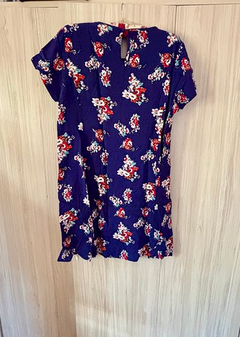 Renkli Çiçek Desenli Mavi Bohem Kısa Elbise - Görsel 2