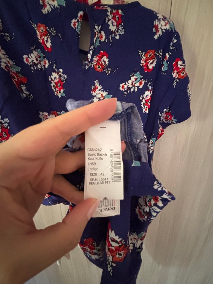 Renkli Çiçek Desenli Mavi Bohem Kısa Elbise - Görsel 4