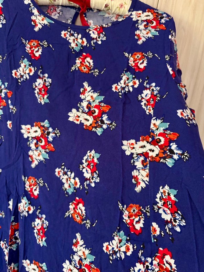 Renkli Çiçek Desenli Mavi Bohem Kısa Elbise - Görsel 3