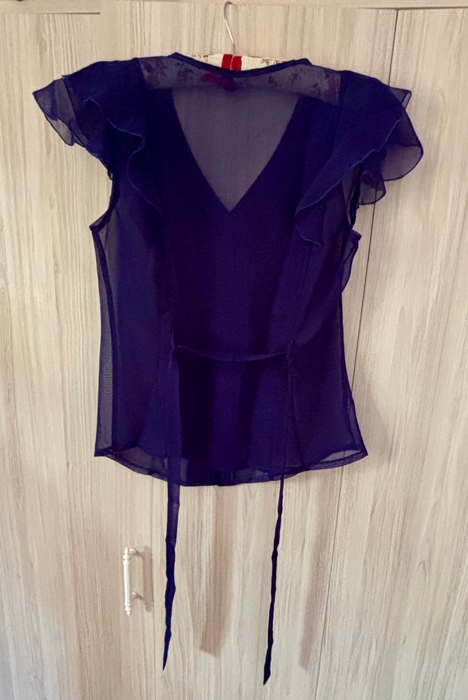 Lacivert V Yaka Düğmeli Transparan Bluz - Görsel 2