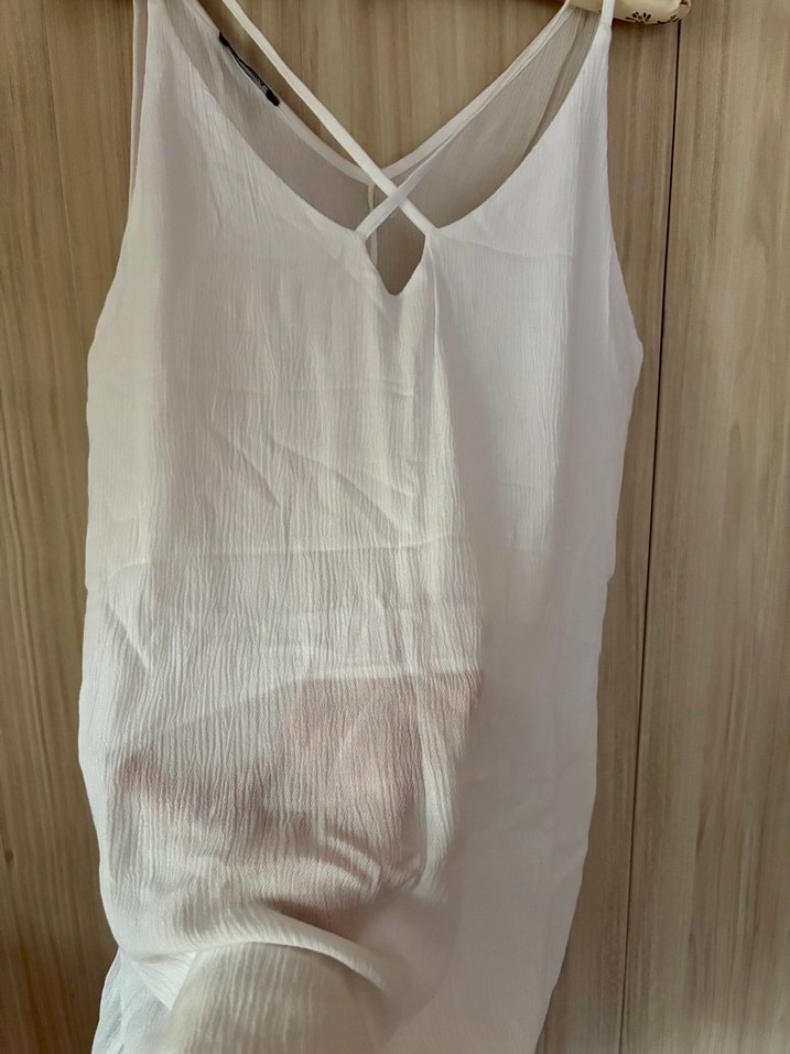 Beyaz Askılı Mini Bohem Elbise - Görsel 2