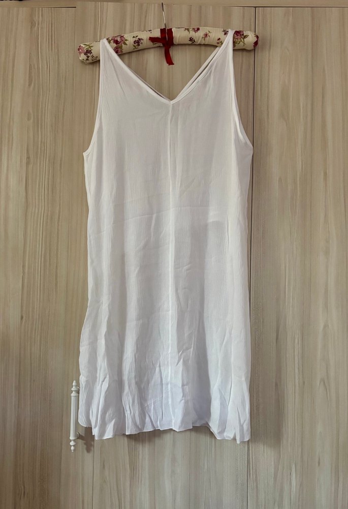 Beyaz Askılı Mini Bohem Elbise - Görsel 3