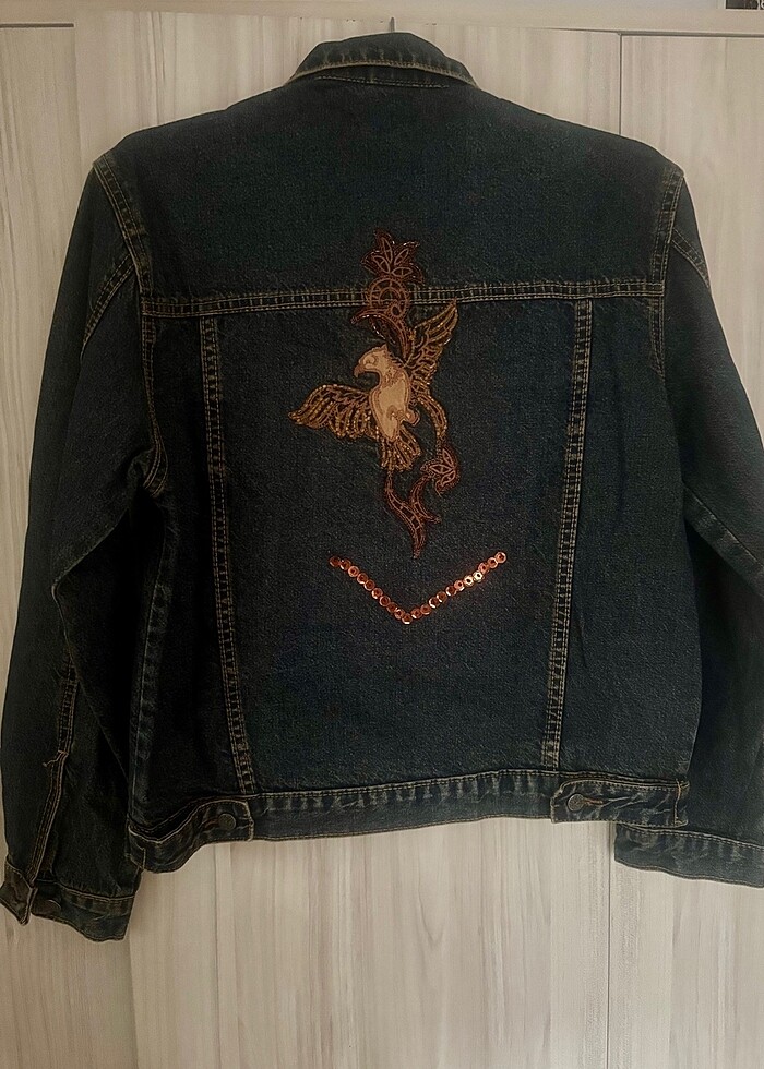 Koyu Kahve Eskitme Y2K Kot Ceket - Görsel 2