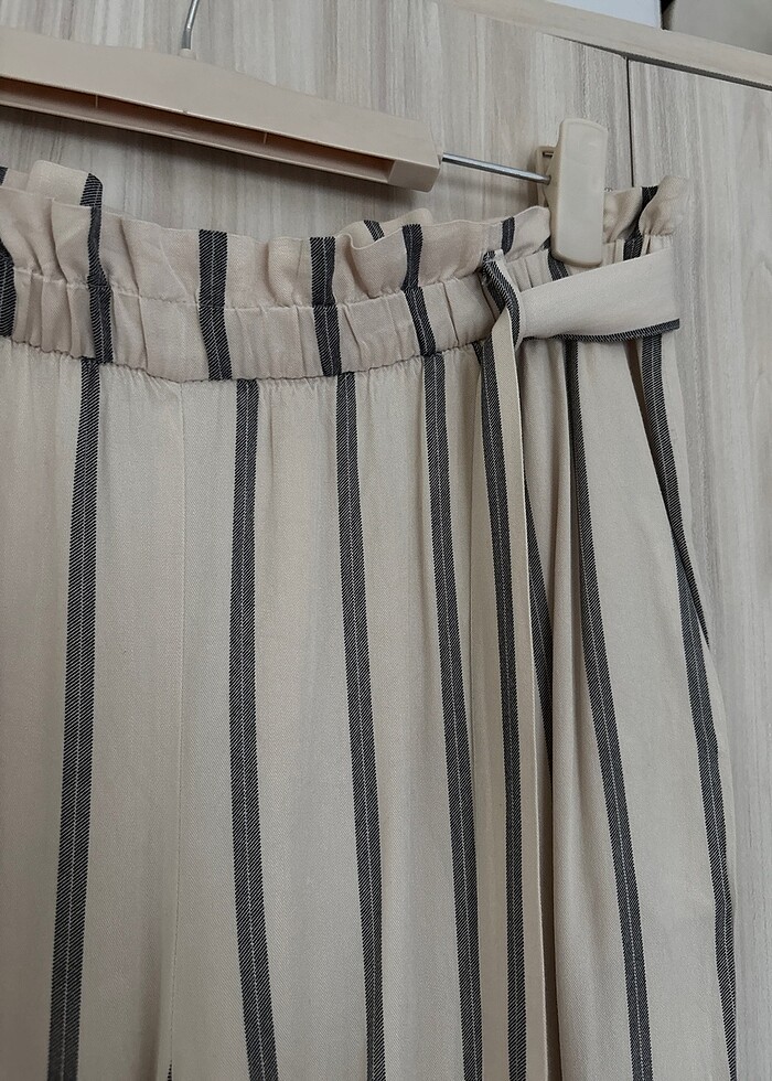 Çizgili Yazlık Yüksek Bel Pantolon - Görsel 2