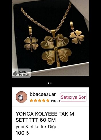 ÇELİK YONCA KOLYE 60 CM VE KUPE SETTTTT 