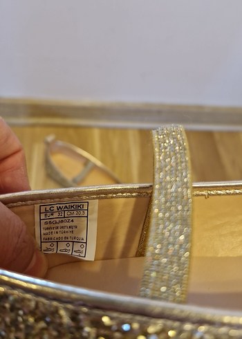 Kızlar İçin Altın Renkli Simli Babet Ayakkabı - Görsel 7