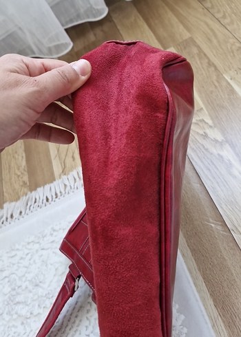 Kırmızı Parlak Deri ve süet Kadın Çanta - Görsel 7