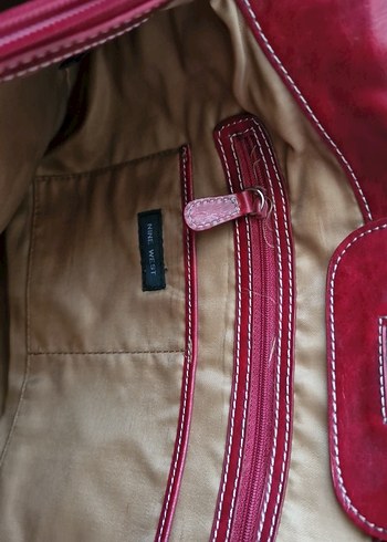 Kırmızı Parlak Deri ve süet Kadın Çanta - Görsel 6