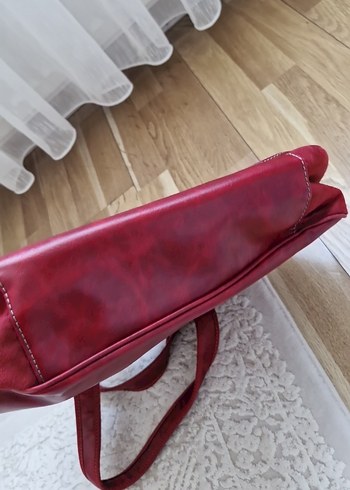 Kırmızı Parlak Deri ve süet Kadın Çanta - Görsel 8